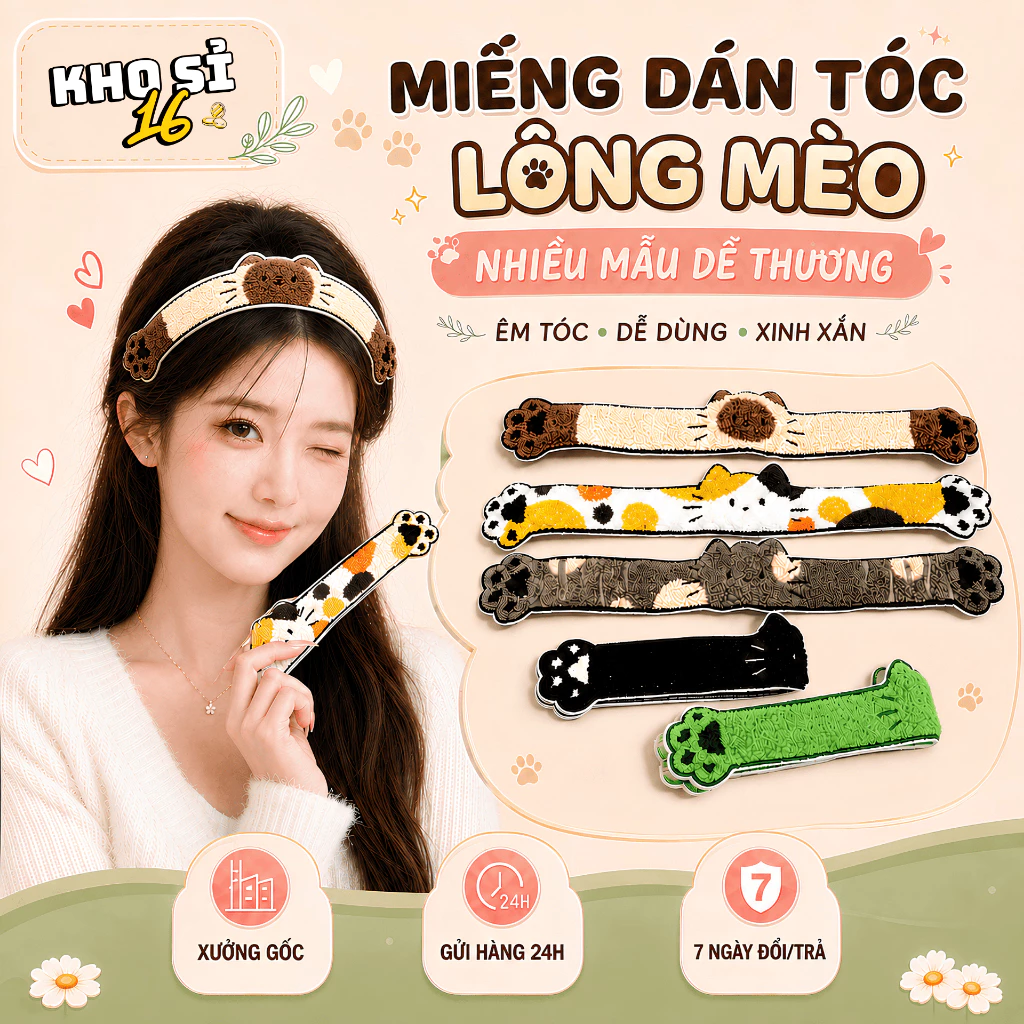 Miếng Dán Tóc Hình Mèo Và Bàn Chân Mèo Dễ Thương, Giữ Tóc Gọn Gàng, Phụ Kiện Xinh Cho Nữ__khosi16