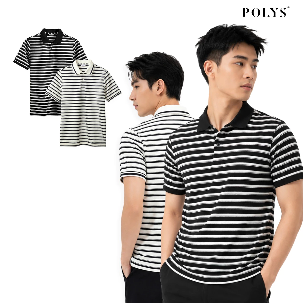 Áo polo nam POLYS, áo thun Polo sọc vải dệt giãn 4 chiều, áo polo nam OLVEN