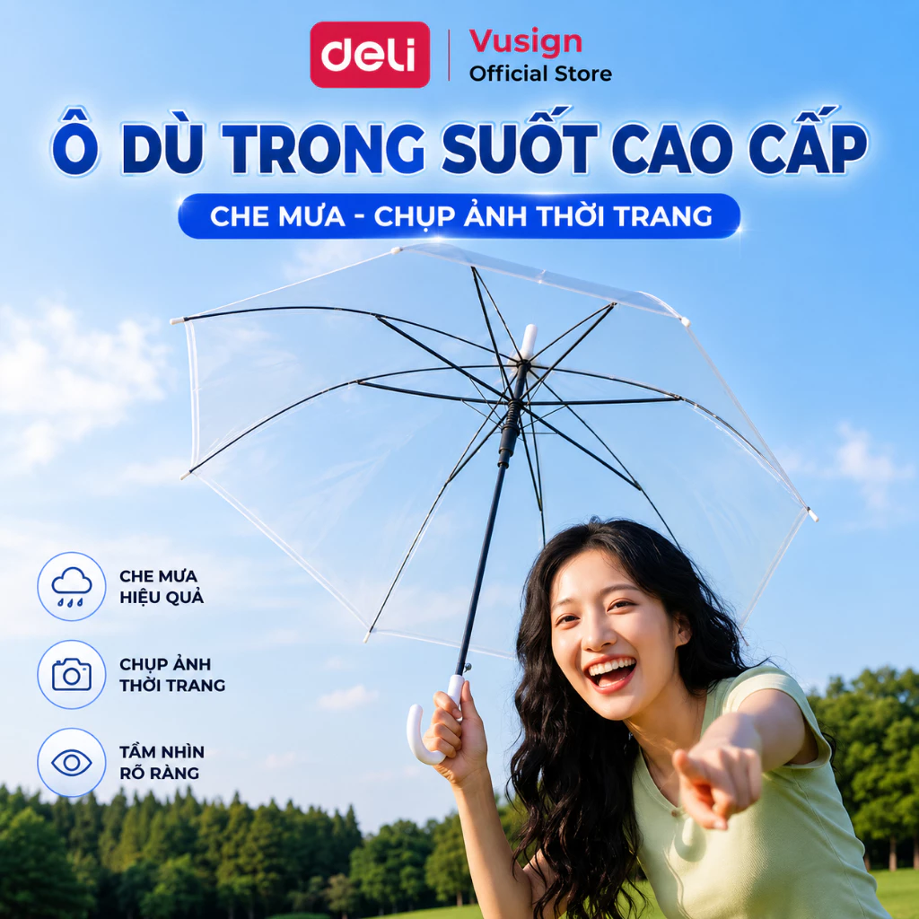 Ô Trong Suốt Deli Spanspace Dù Chống Thấm Che Mưa Gấp Gọn Chụp Ảnh Trang Trí Cao Cấp