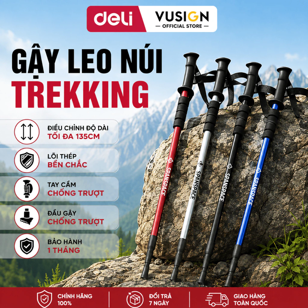 Gậy Leo Núi Trekking Deli Spanspace Đi Bộ Đường Dài Nhỏ Gọn Chất Liệu Bền Chắc Cao Cấp