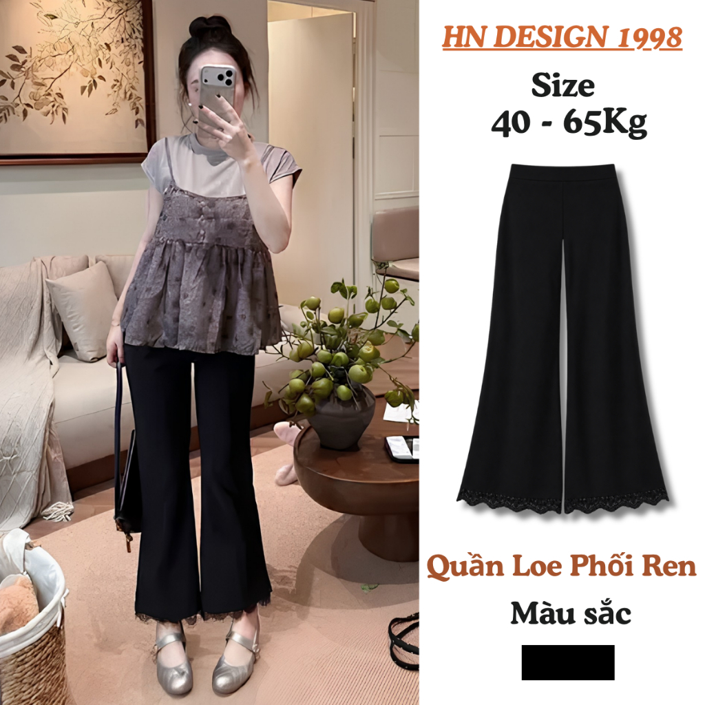 Quần Ống Loe Phối Ren Dáng Nấm 90-100cm Vải Umi Cao Cấp Thời Trang Nữ Hottrend…
