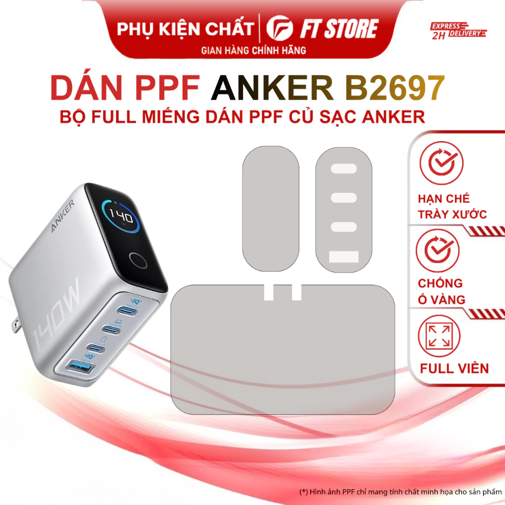 Miếng dán PPF cao cấp Củ sạc Anker Zolo 140W GaN A2697 - 140W hạn chế trầy xước bề mặt dán