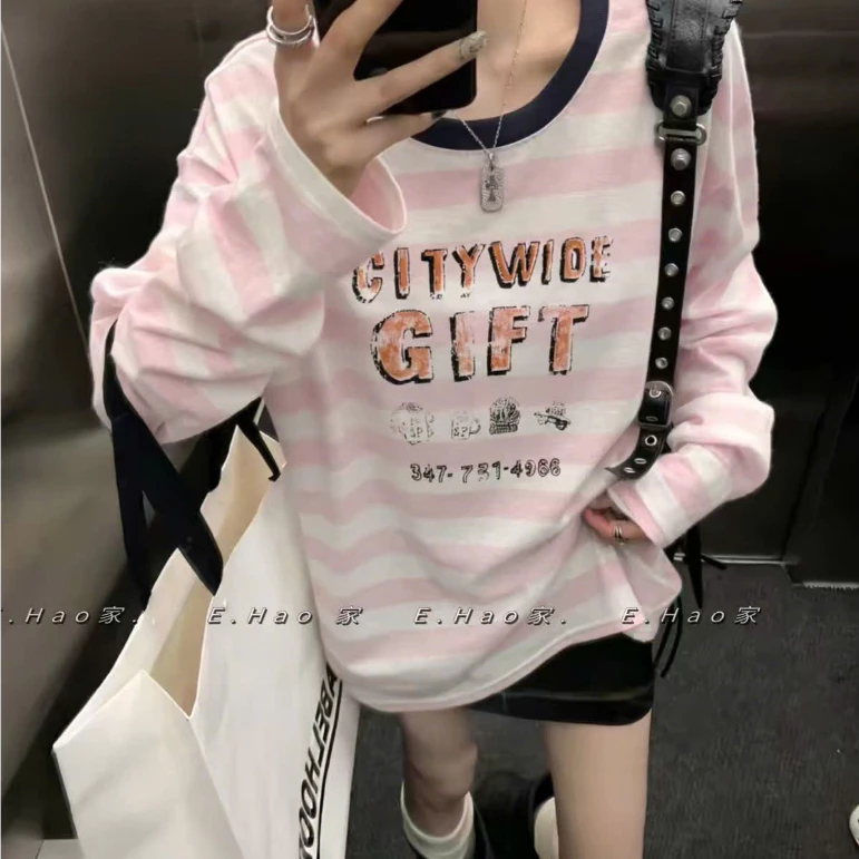 Áo thun dài tay nữ kẻ sọc MENINA, áo phông dài tay chất xược sọc kẻ chất xược in hình thời trang.