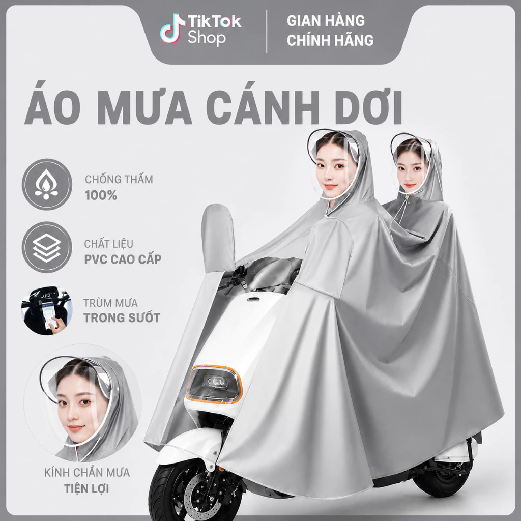 Áo mưa đi xe máy đơn nam nữ trong suốt cao cấp 1 người thời trang