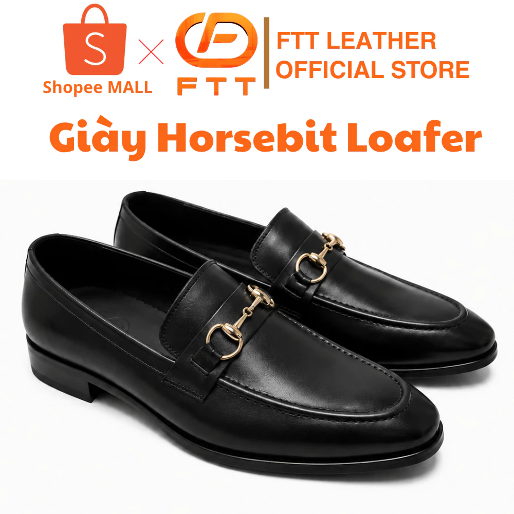 Giày da bò Horsebit Loafer nam chính hãng cao cấp Fttleather, đế phíp vibram hạn chế trơn FP016B040