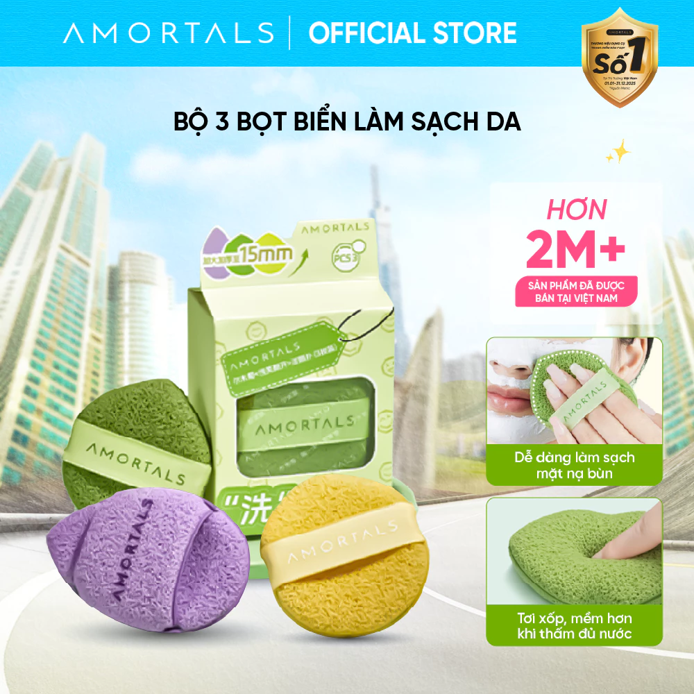 Bọt Mút Rửa Mặt Amortals Làm Sạch Sâu, Nở To Khi Gặp Nước, Dịu Nhẹ Cho Mọi Loại Da, Bọt Biển Rửa Mặt