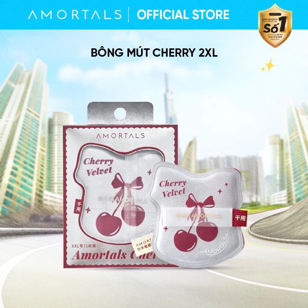 Bông Mút Trang Điểm Amortals Cherry Velvet Size 2XL – Bề Mặt Nhung Mịn, Mút Dày Đàn Hồi, Dặm Nền Nhanh, Không Hút Kem