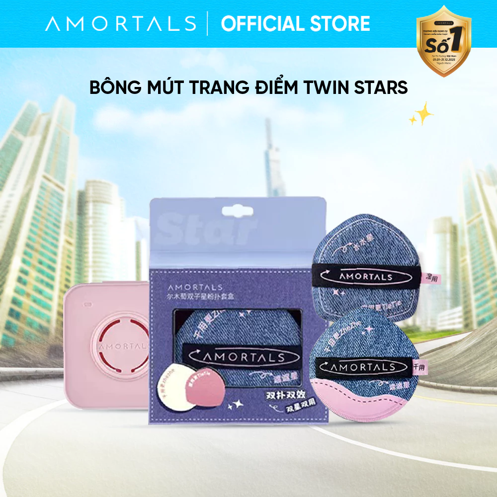 [BD] Bông mút Amortals TWIN STARS mút đánh nền thoáng khí đàn hồi cao kèm hộp đựng Cosmetic Mỹ Phẩm Nữ [BD]