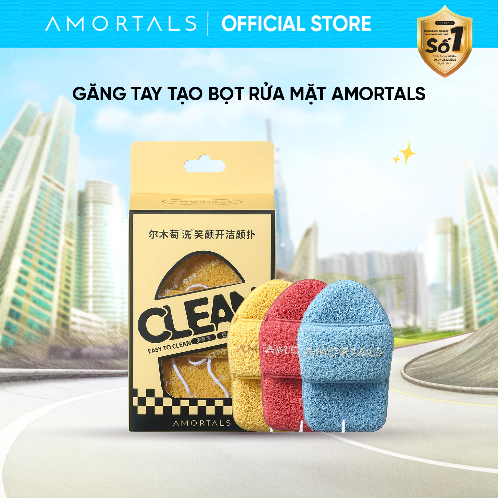 [BD] Găng Tay Rửa Mặt Tạo Bọt AMORTALS, Mềm Mịn, Làm Sạch Sâu, Không Rát Da, Nhanh Khô