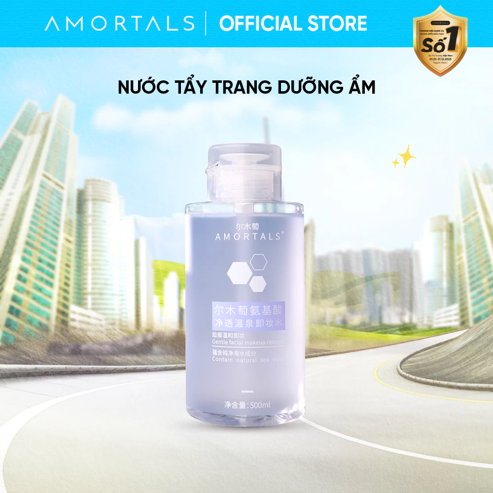 Nước Tẩy Trang Dưỡng Ẩm Sạch Sâu Amortals - Dịu Nhẹ Không Cay Mắt Phù Hợp Da Nhạy Cảm, Dung Tích 500ml
