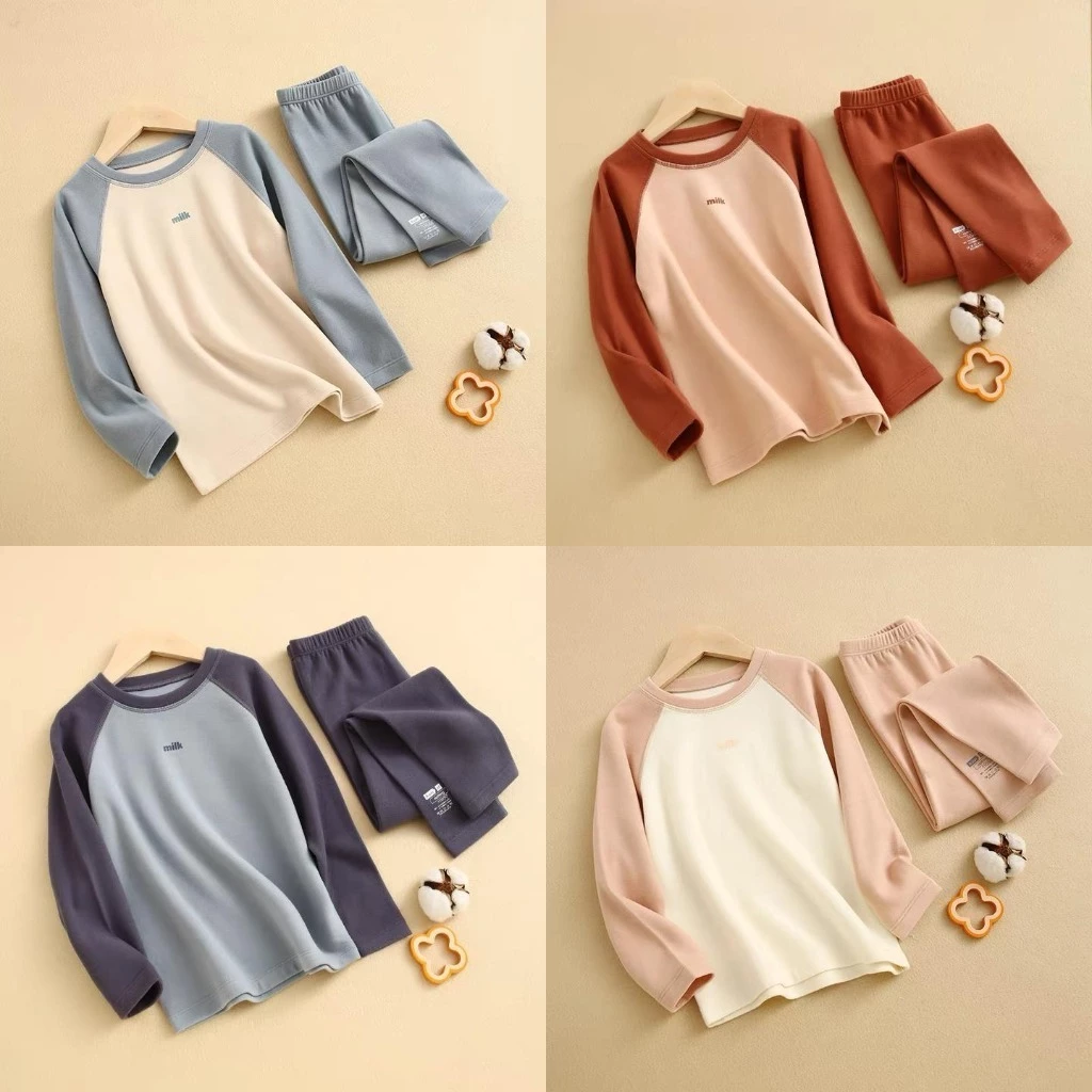 Bộ Đồ Thu Đông Bé Gái Bé Trai Size Đại 10kg - 60kg Chất Cotton Thời Trang Trẻ Em Phong Cách Hàn Quốc - Bộ Dài Tay Milk
