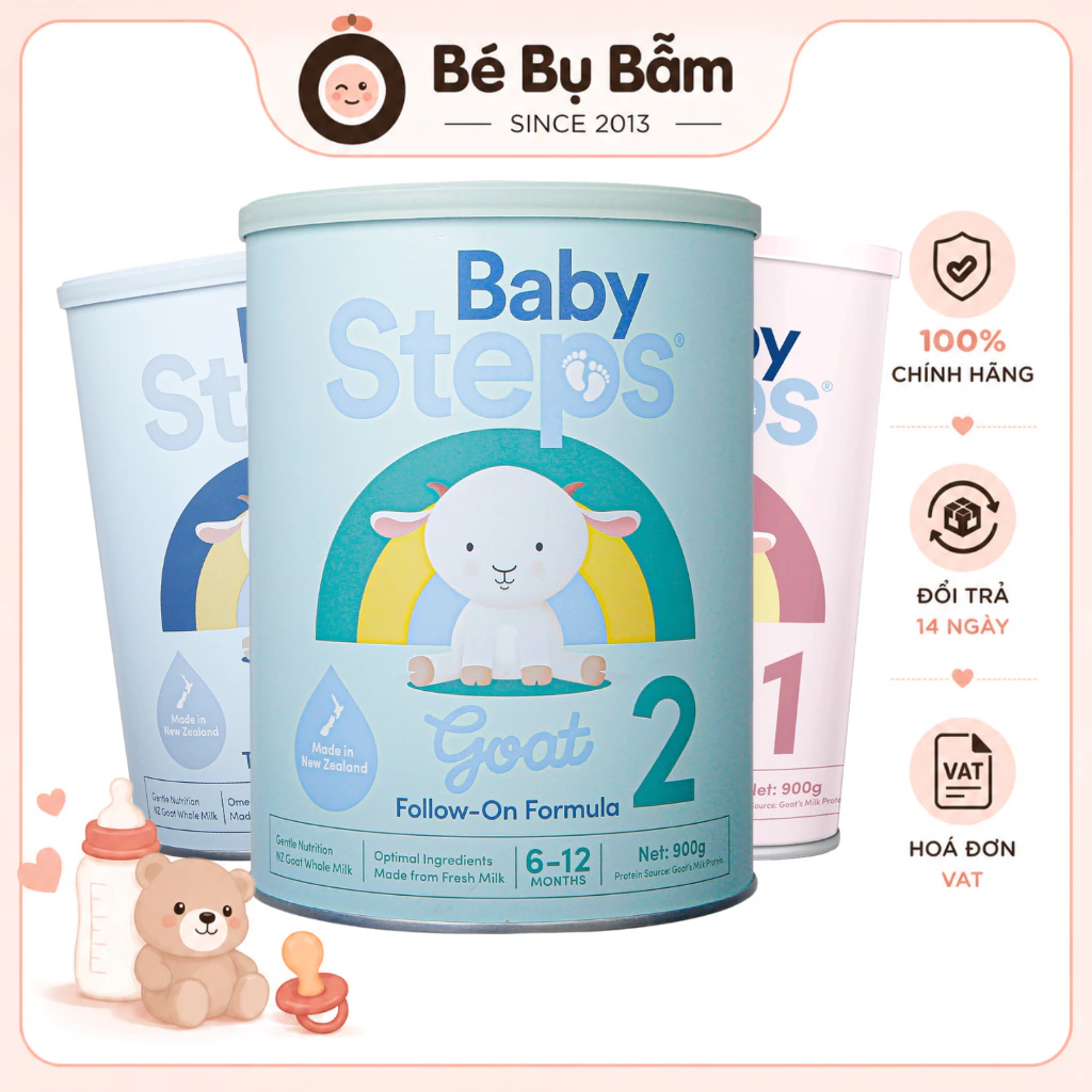 ✨ Sữa Dê Baby Steps Chính Hãng, 900g - Hỗ Trợ Tăng Cân & tiêu hoá cho bé [Voucher Extra, Freeship]
