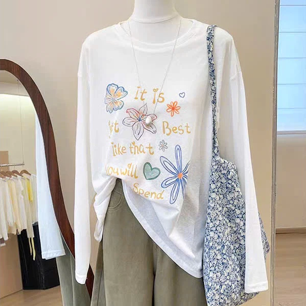 Áo thun nữ dài tay chất xược giấy MENINA, áo phông nữ tay dài dáng rộng in hình thời trang.