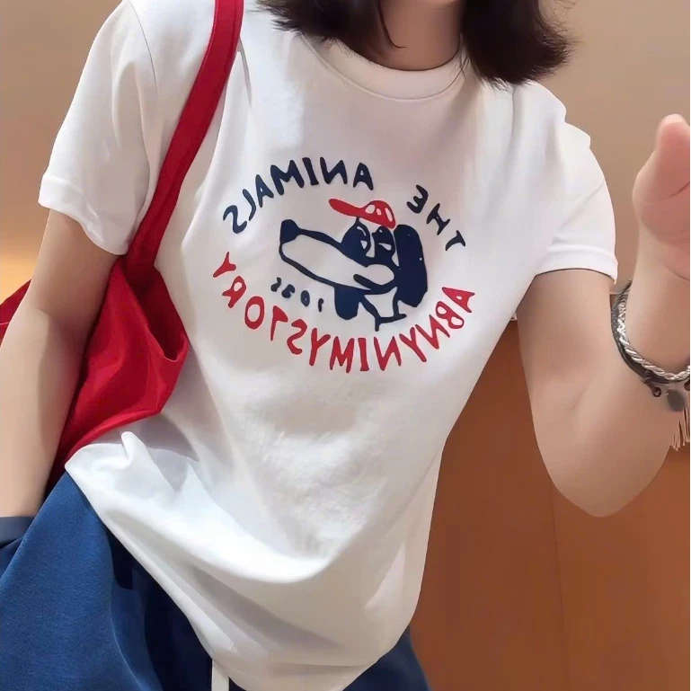 Áo thun nữ ngắn tay chất cotton MENINA, áo phông tay ngắn nữ cổ tròn in hình thời trang.