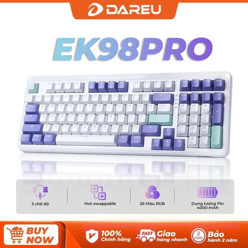 DAREU EK98pro Bàn phím cơ không dây Cấu trúc tùy biến Gasket hỗ trợ Hot-swap Switch Linear đã được bôi trơn sẵn