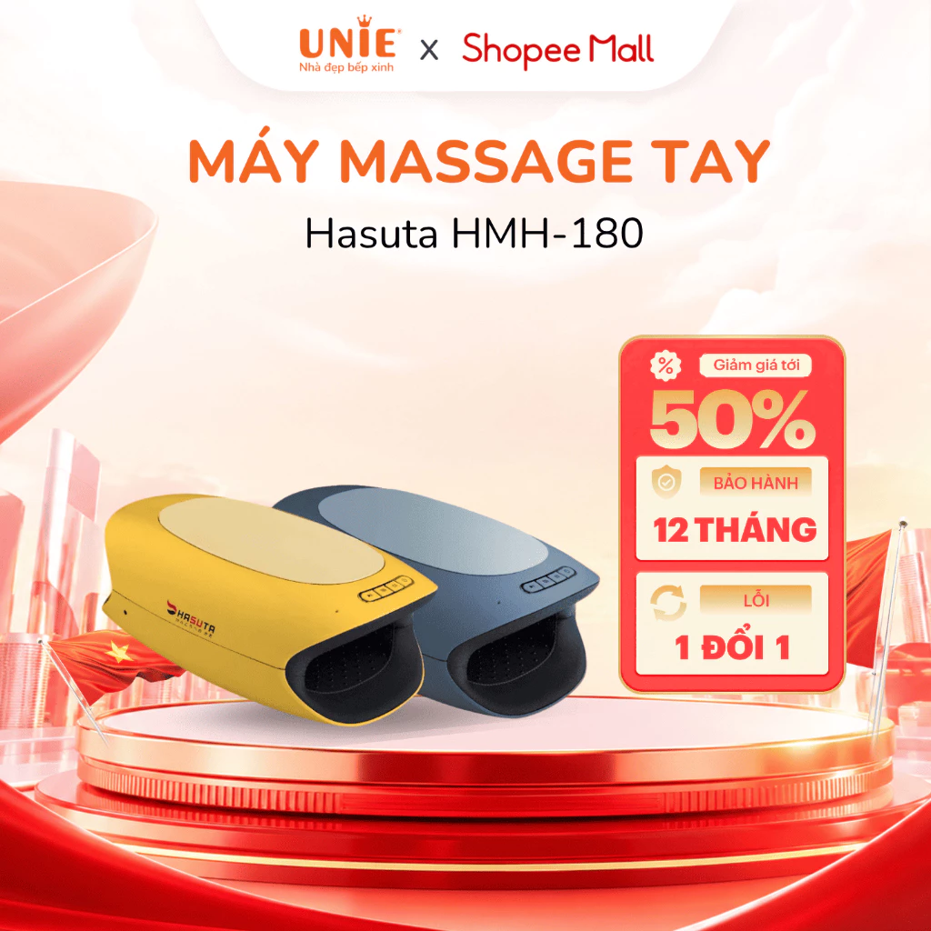Máy massage tay cao cấp HASUTA HMH-180, cơ chế hoạt động bằng túi khí, nhiều chế độ massage linh hoạt