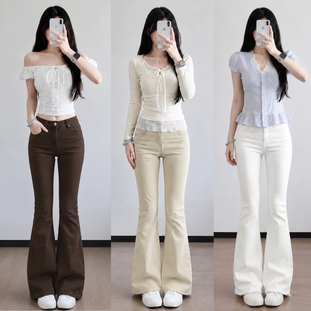Quần Jean ỐNG LOE MIAA co giãn màu trắng dáng ôm, quần bò cạp cao tôn dáng BIGSIZE
