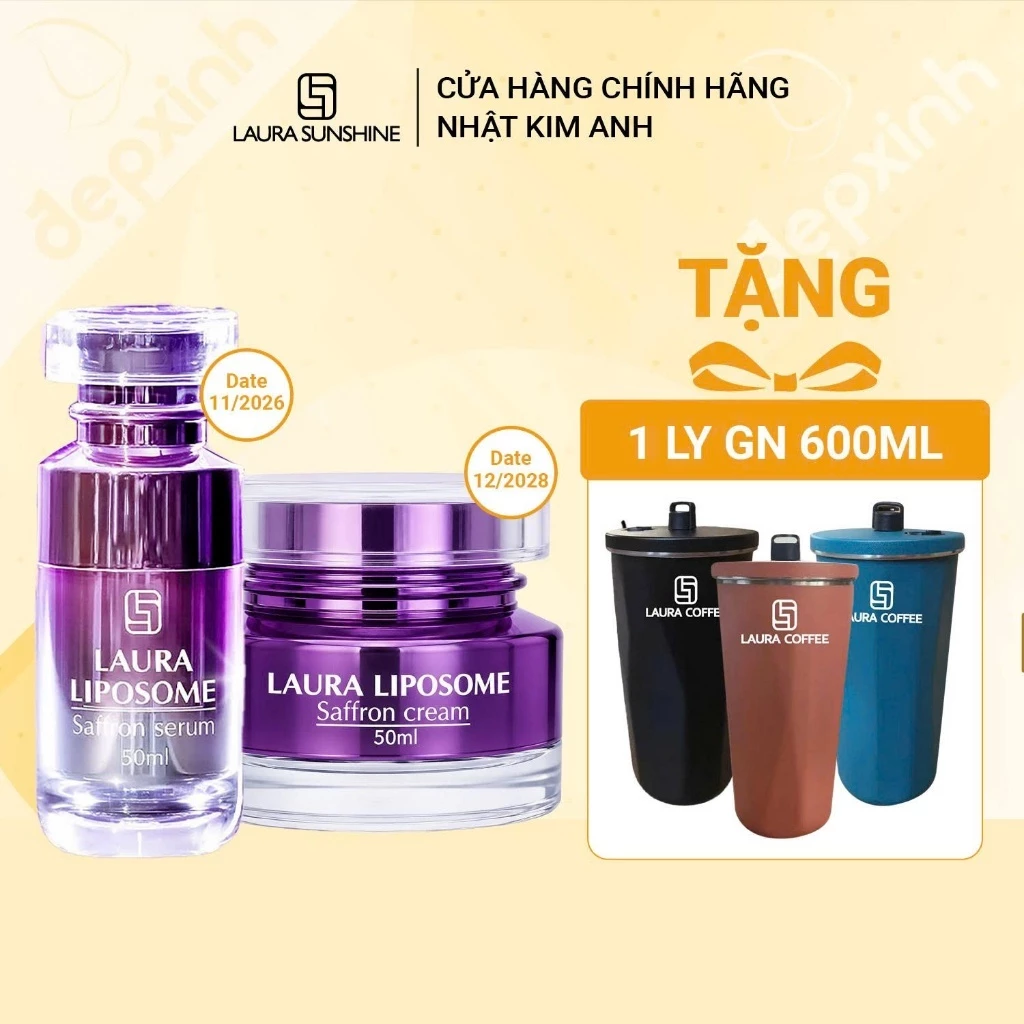 Combo Serum [HSD 11/2026] và Kem dưỡng da nhụy hoa nghệ tây Laura Sunshine Liposome Saffron (2 x 50ml)