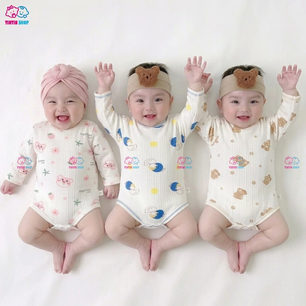 Bodychip Bodysuit dài tay vải cotton organic cao cấp cho bé trai bé gái hàng Quảng Châu xuất Hàn SLT42