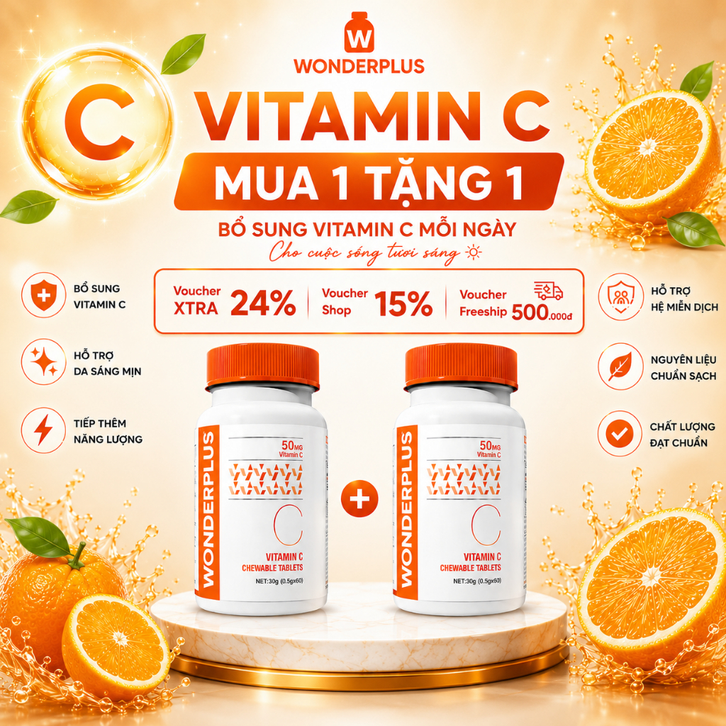 Viên Nhai Bổ Sung Vitamin C Wonderplus Hương Cam Giúp Làn Da Rạng Rỡ Tăng…