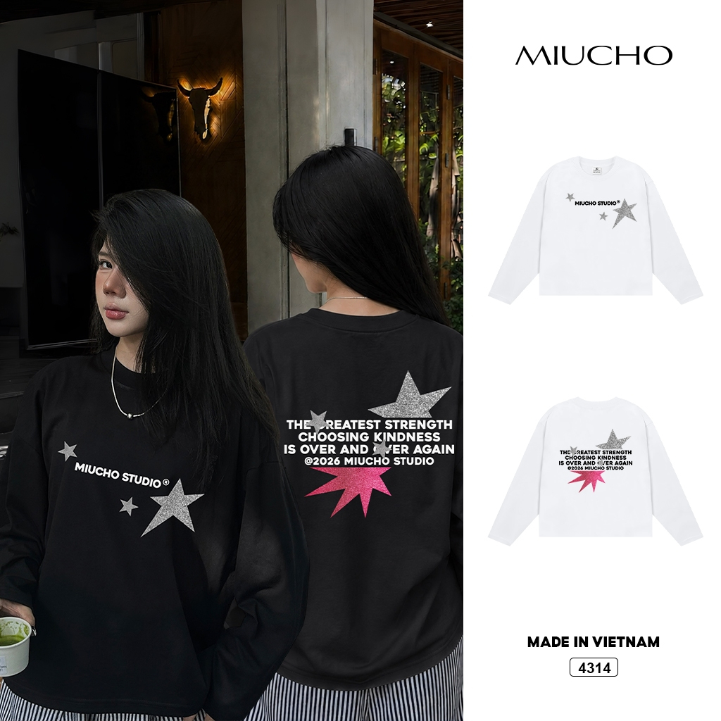 Áo thun tay dài form boxy unisex BST varsity star đường phố Miucho