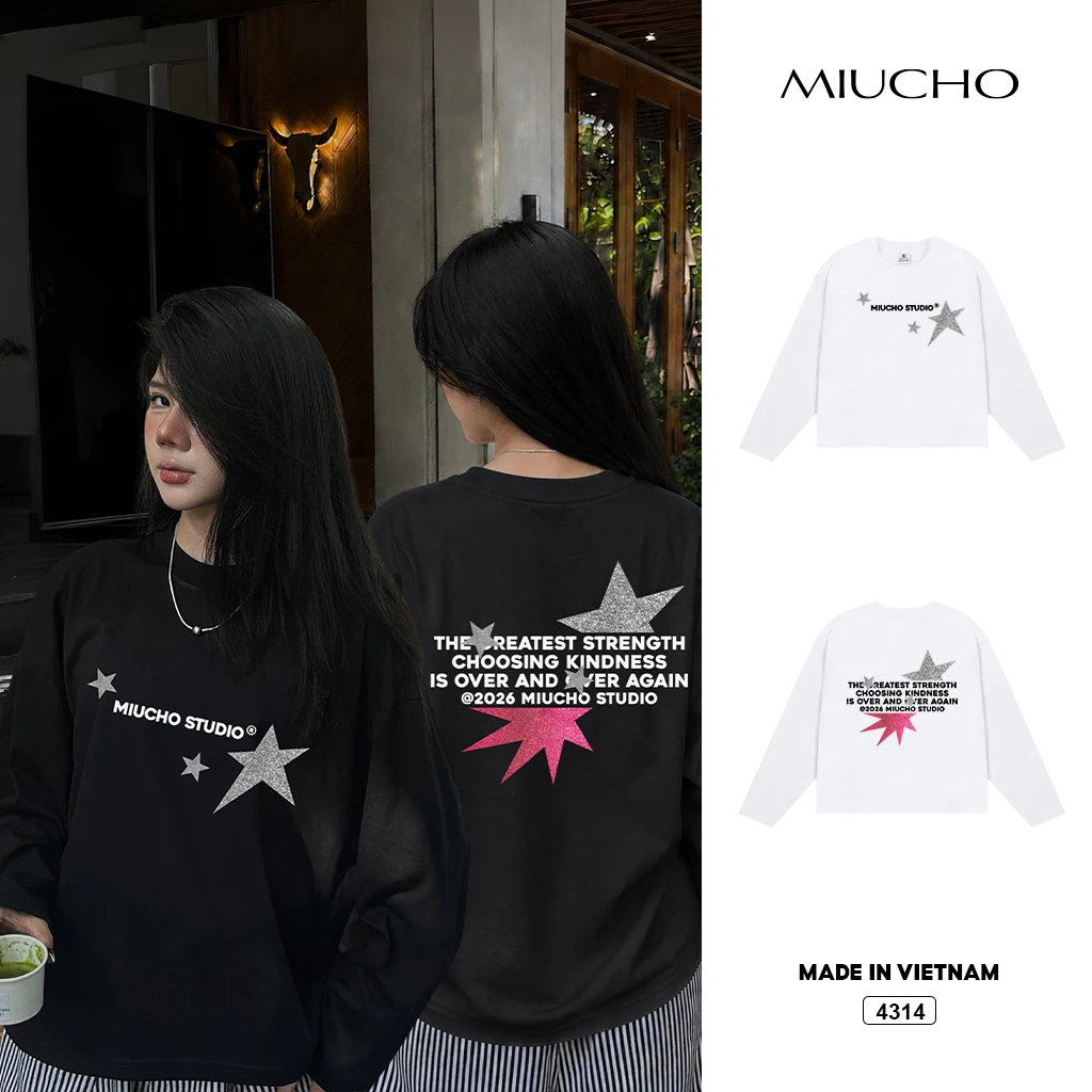 Áo thun tay dài form boxy unisex BST varsity star đường phố Miucho