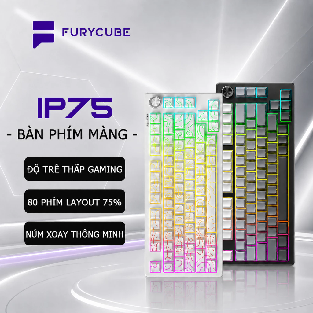 Bàn Phím FURYCUBE IP75, LED RGB, Phím PBT Cao Cấp, Gõ Êm Chống Ồn Cho Win/ MacOS, Game/Văn Phòng Có
