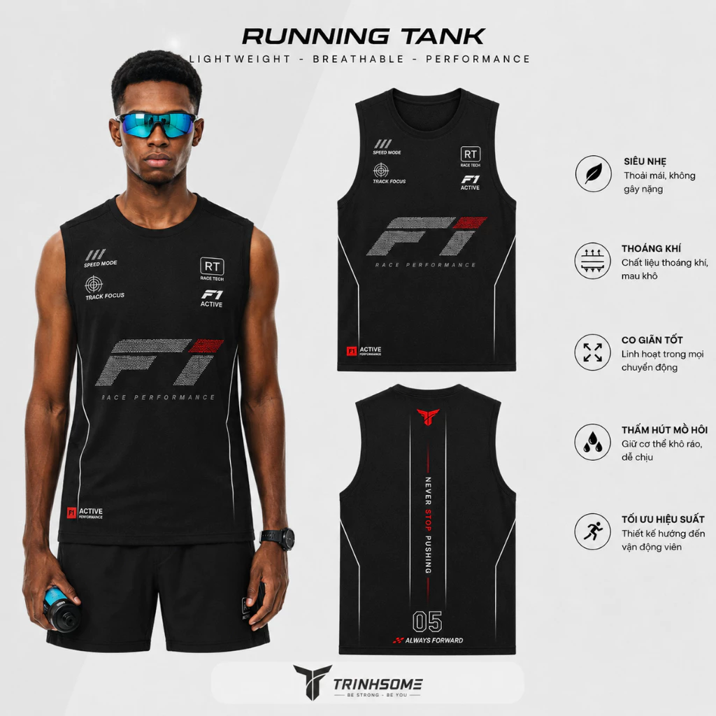 Áo ba lỗ F1 vải AIRSOFT Nam, phong cách đua xe, bền bỉ thể thao Chạy Bộ Thoáng Khí Graphic Dot siêu nhẹ, thoáng khí