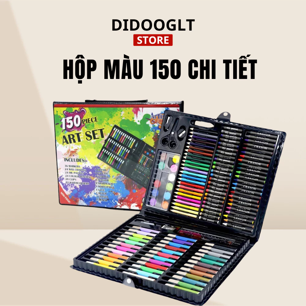 Hộp màu 150 chi tiết đủ loại từ màu chì, màu sáp, màu nước nhiều màu sắc cho bé tập tô màu thỏa sức sáng tạo