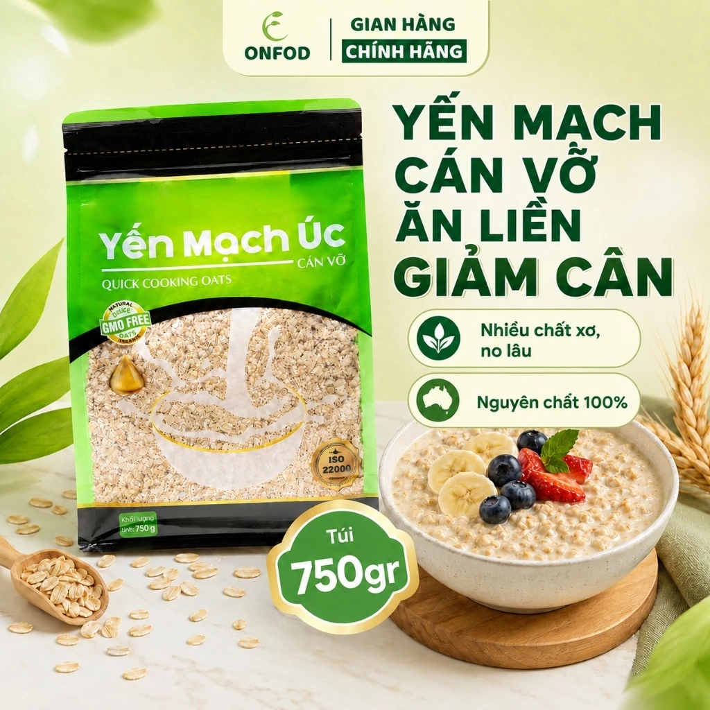 Yến mạch cán vỡ ăn liền giảm cân ONFOD yến mạch cán mỏng úc ăn kiêng eat clean healthy