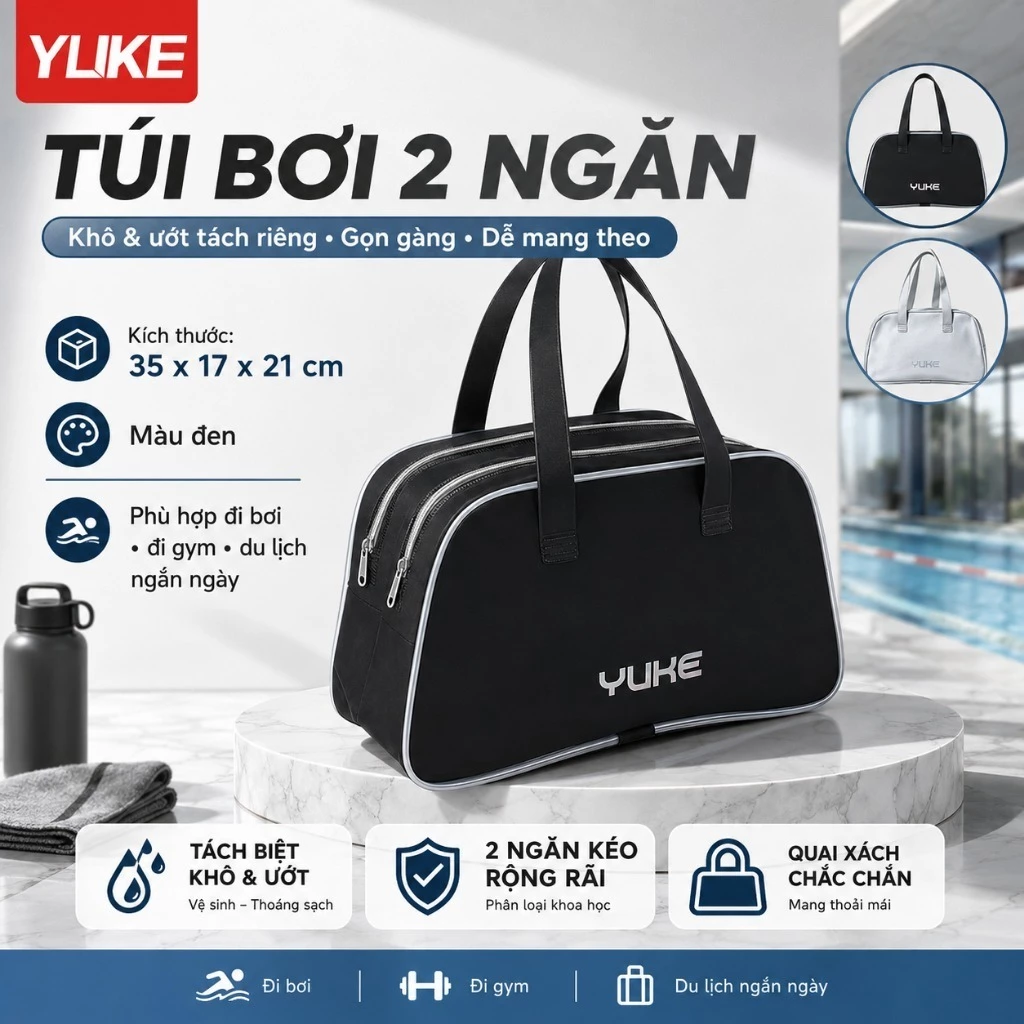 Túi bơi 2 ngăn Shiwei YUKE chống nước cao cấp, đựng đồ bơi có ngăn khô ướt riêng đi tập gym du lịch RH18003