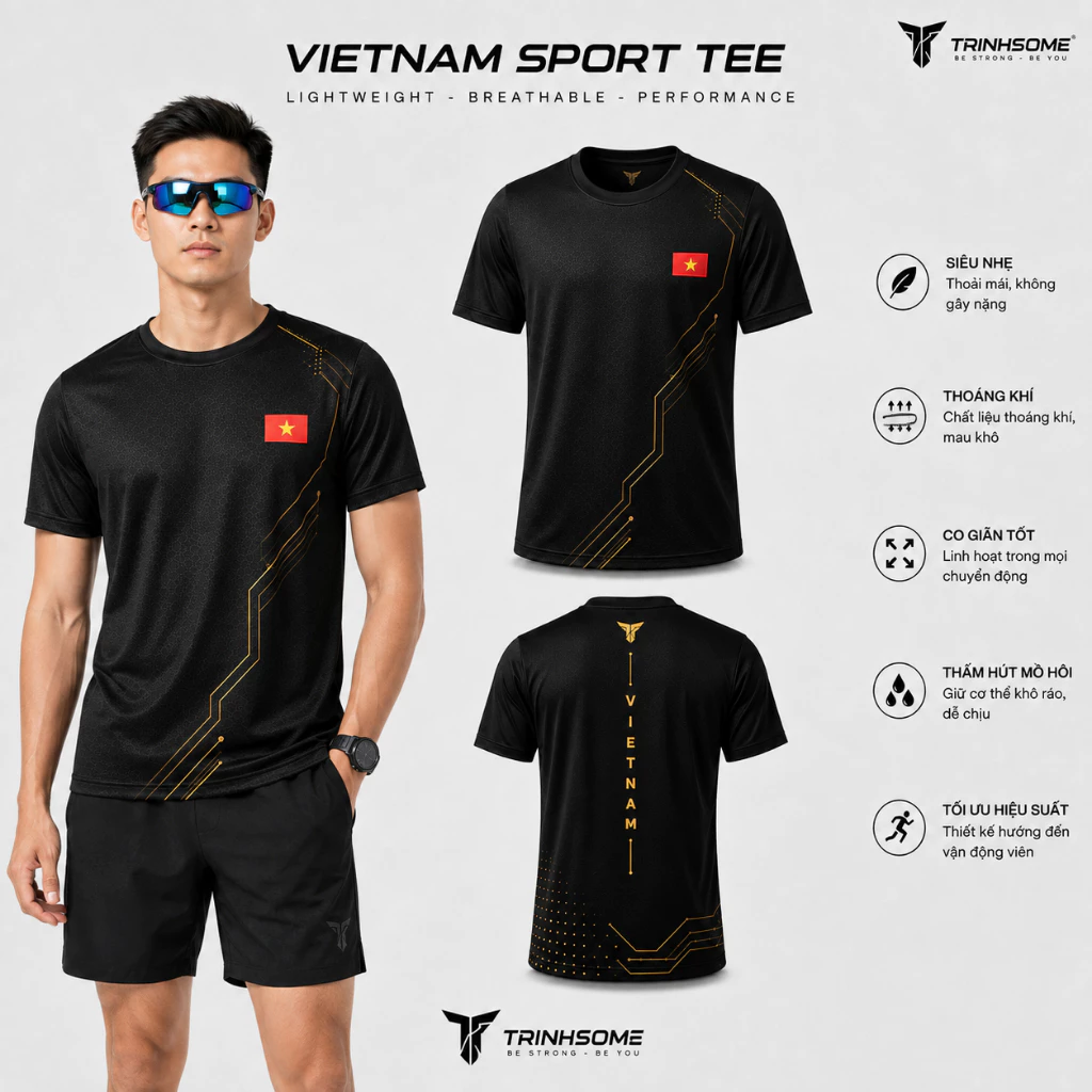 Áo phông Việt Nam, vải AIRSOFT Bền Bỉ Thoáng Khí Graphic Dot siêu nhẹ, thấm hút, thích hợp cho cả hoạt động và thường ng