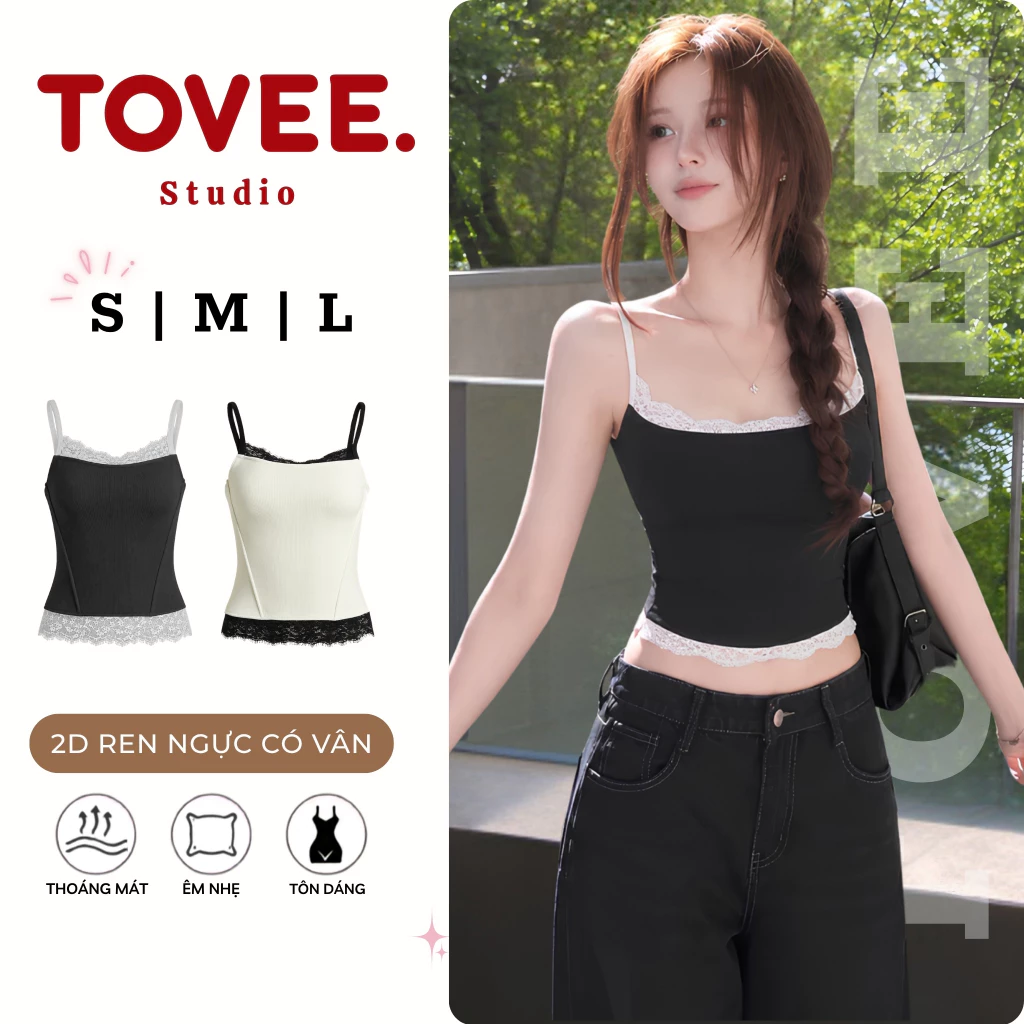 Áo Croptop HAI DÂY REN NGỰC CÓ VÂN Nữ Form ôm body CR17, Áo thun sexy chất thun Gân đẹp TOVEE