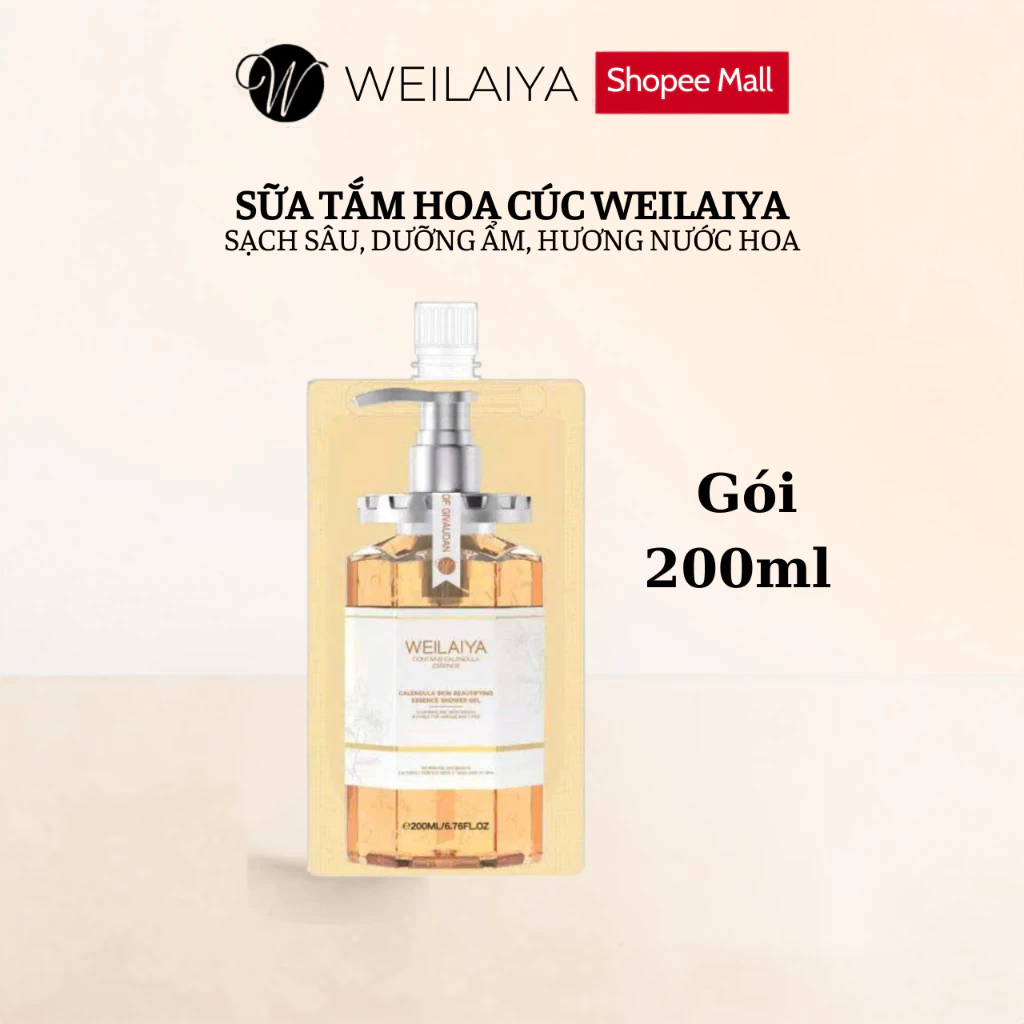 Sữa tắm dưỡng trắng da cánh hoa cúc vạn thọ Weialiay cấp ẩm và sáng da toàn thân, TÚI 200ML