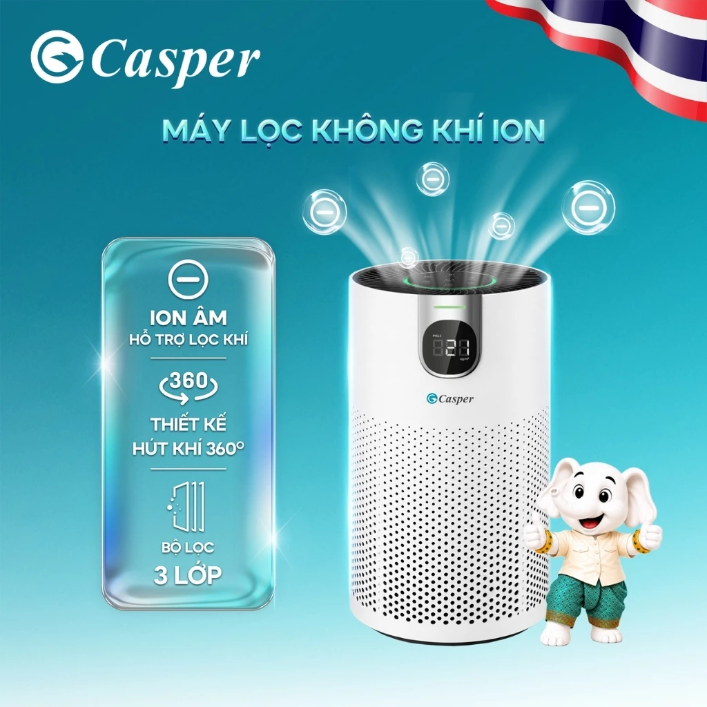 Máy lọc không khí Casper - HEPA Lọc bụi mịn PM0.3 - 20m2 - AP-E180M1 /AP-E180MP1 - Bảo hành 1 năm
