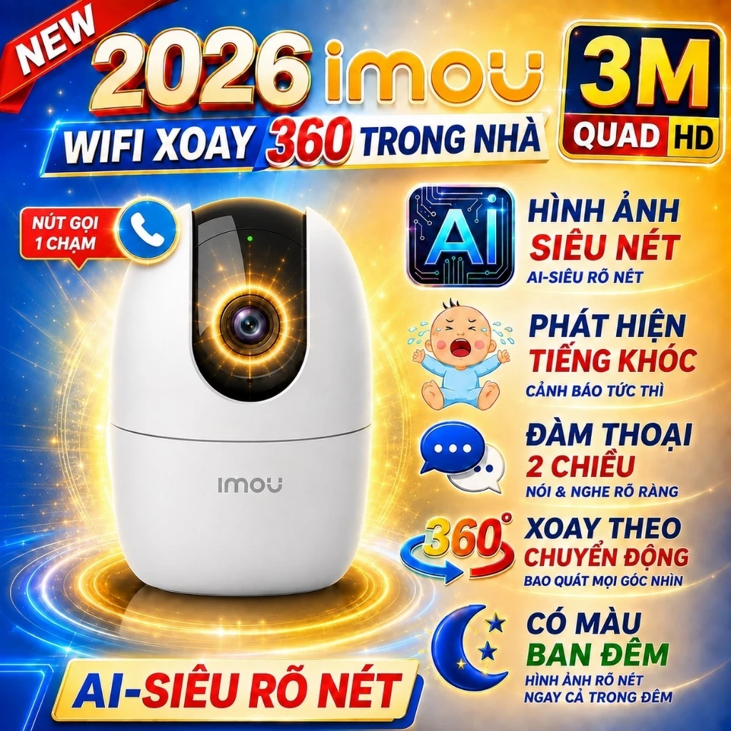 Camera Wifi Xoay 360 IMOU Trong Nhà A23 A32EP 3M 1080P, A52P 5M 3K, Ranger 2 Chính Hãng, BH 24 Tháng