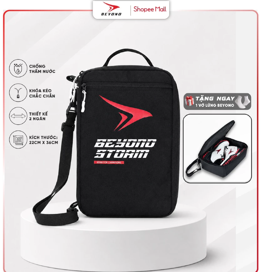 Túi đựng Giày Thể Thao Beyono Storm Đen Sport bag, Chống Thấm Nước, 2 Ngăn, Phủ Nhựa PU