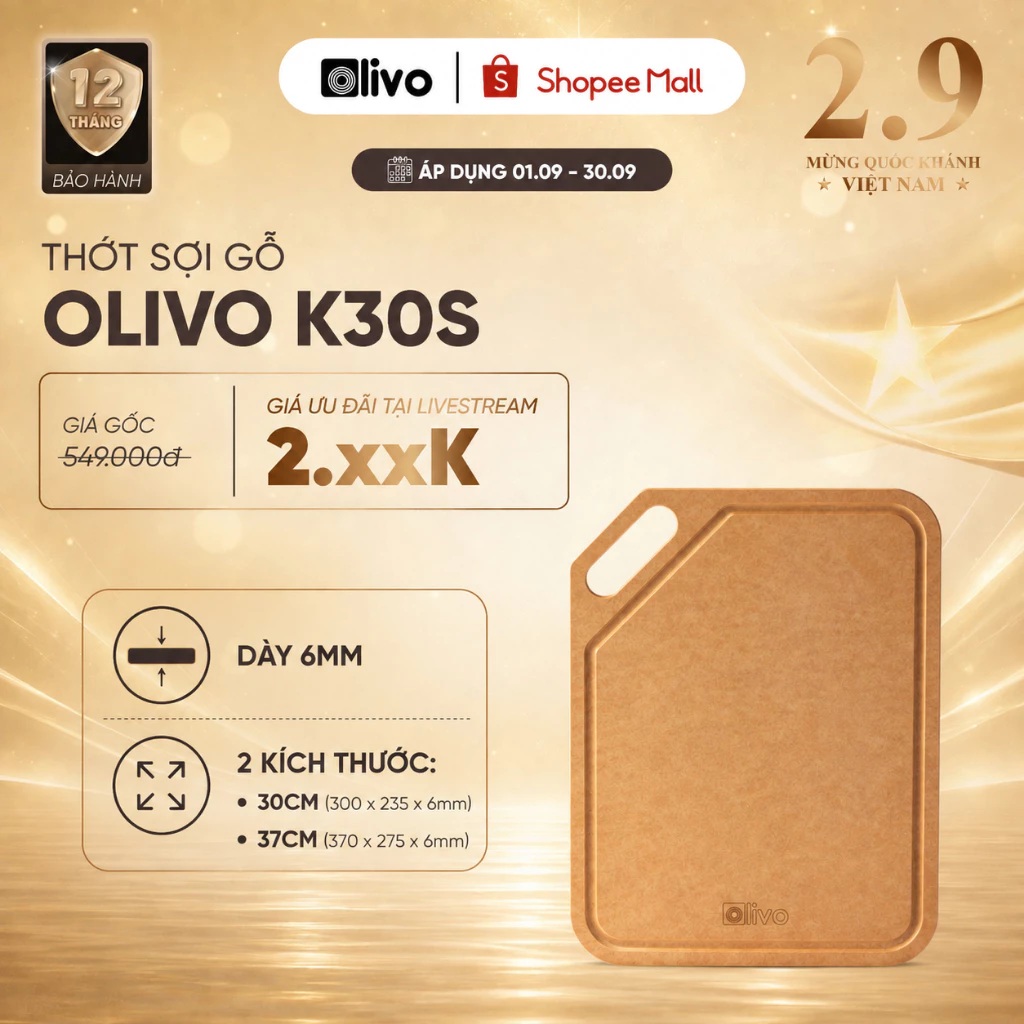 Thớt Sợi Gỗ OLIVO Wood Fiber K30S, K37S dày 6mm – Chống Ẩm Mốc, Chống Bám Mùi Thực Phẩm