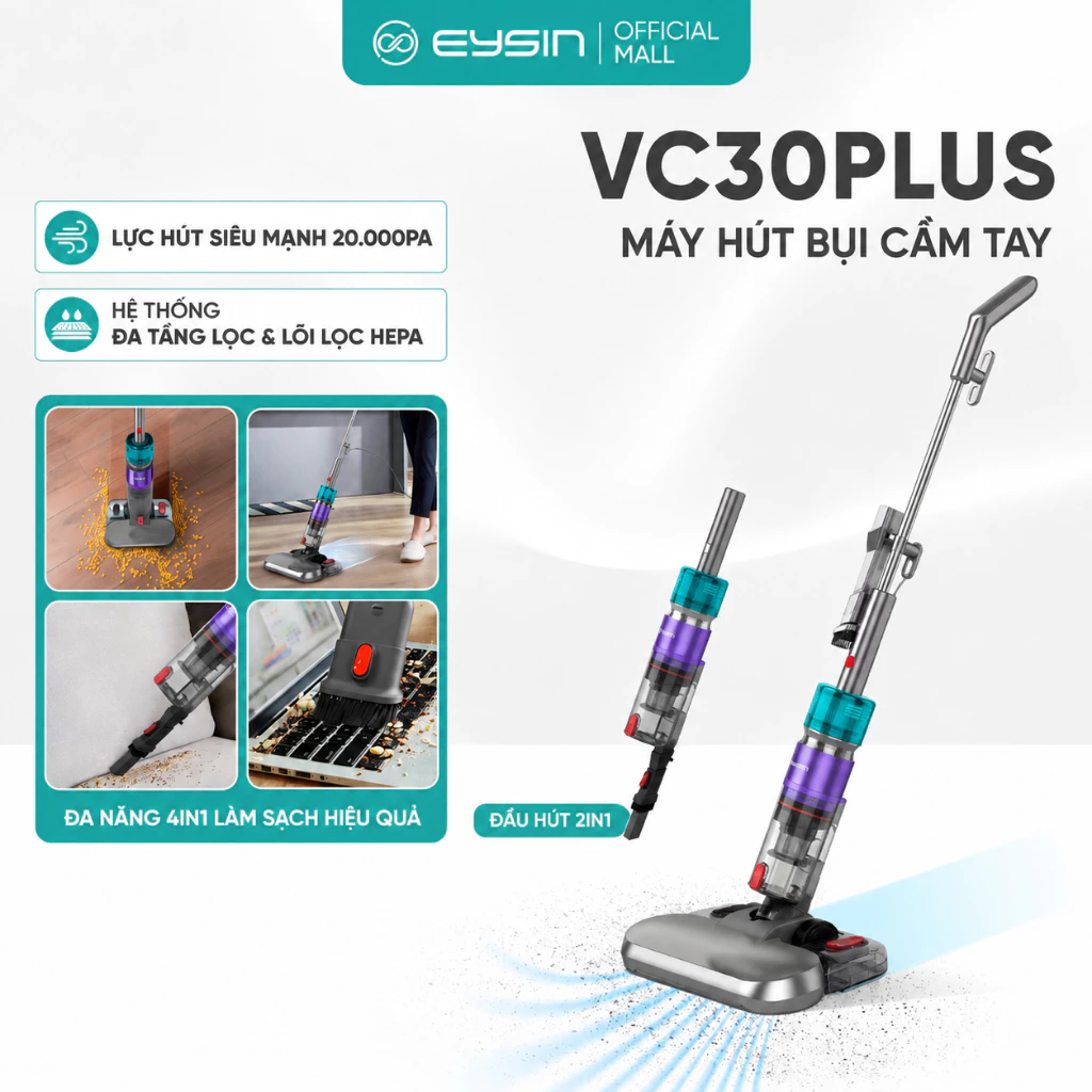 [V] Máy hút bụi có dây EYSIN VC30Plus Công suất 500W 20000Pa lực hút mạnh Lõi lọc HEPA lọc sạch bụi