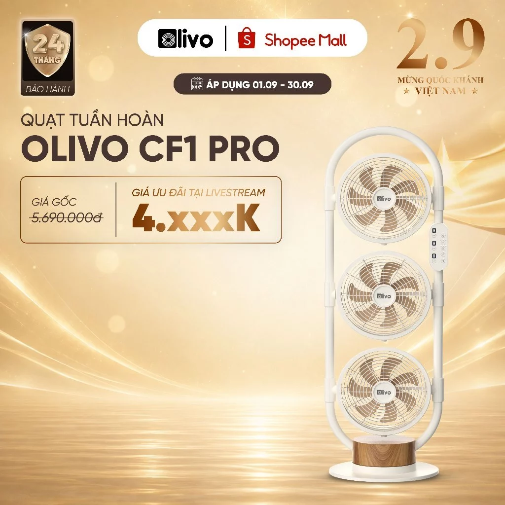 Quạt Tuần Hoàn Không Khí OLIVO CF1 PRO – Bộ 03 Lồng Quạt, Góc Quay 240°, Hoạt Động Êm Ái