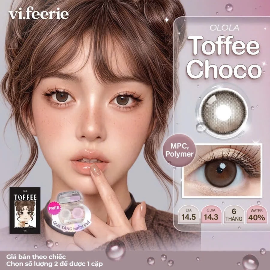 (OLOLA) Kính Áp Tròng Lens Nâu 14.5 Tự Nhiên Giãn Tròng KIVR TOFFEE CHOCO 6 tháng đủ độ cận - Vi Feerie Lens