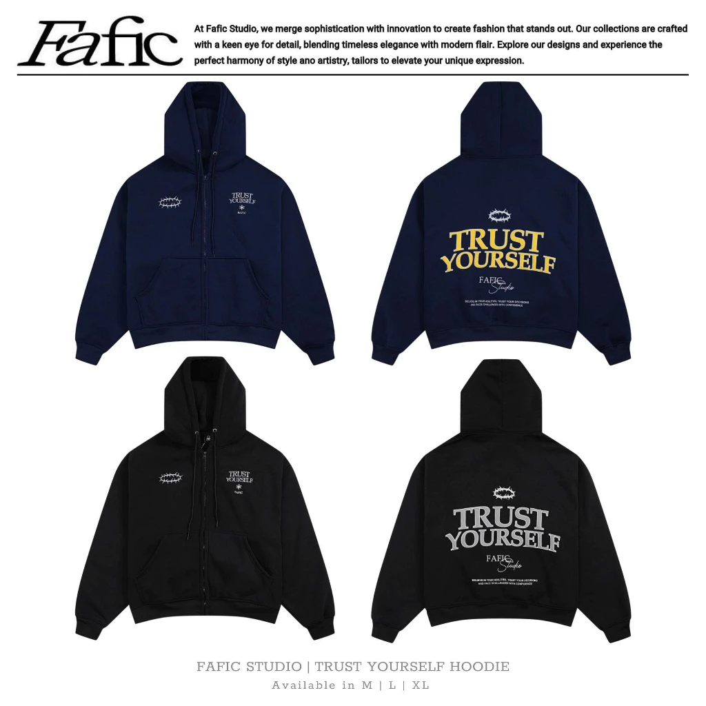 Áo khoác Zip Boxy TRUST YOURSELF chất nỉ bông dáng rộng hoodie zip FAFIC STUDIO from rộng nam nữ unisex