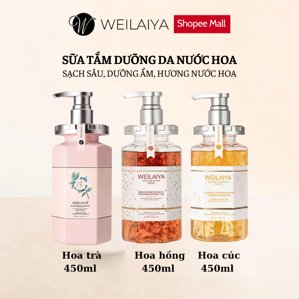 Sữa tắm Weilaiya sạch sâu dưỡng ẩm, dưỡng da body, 450ml