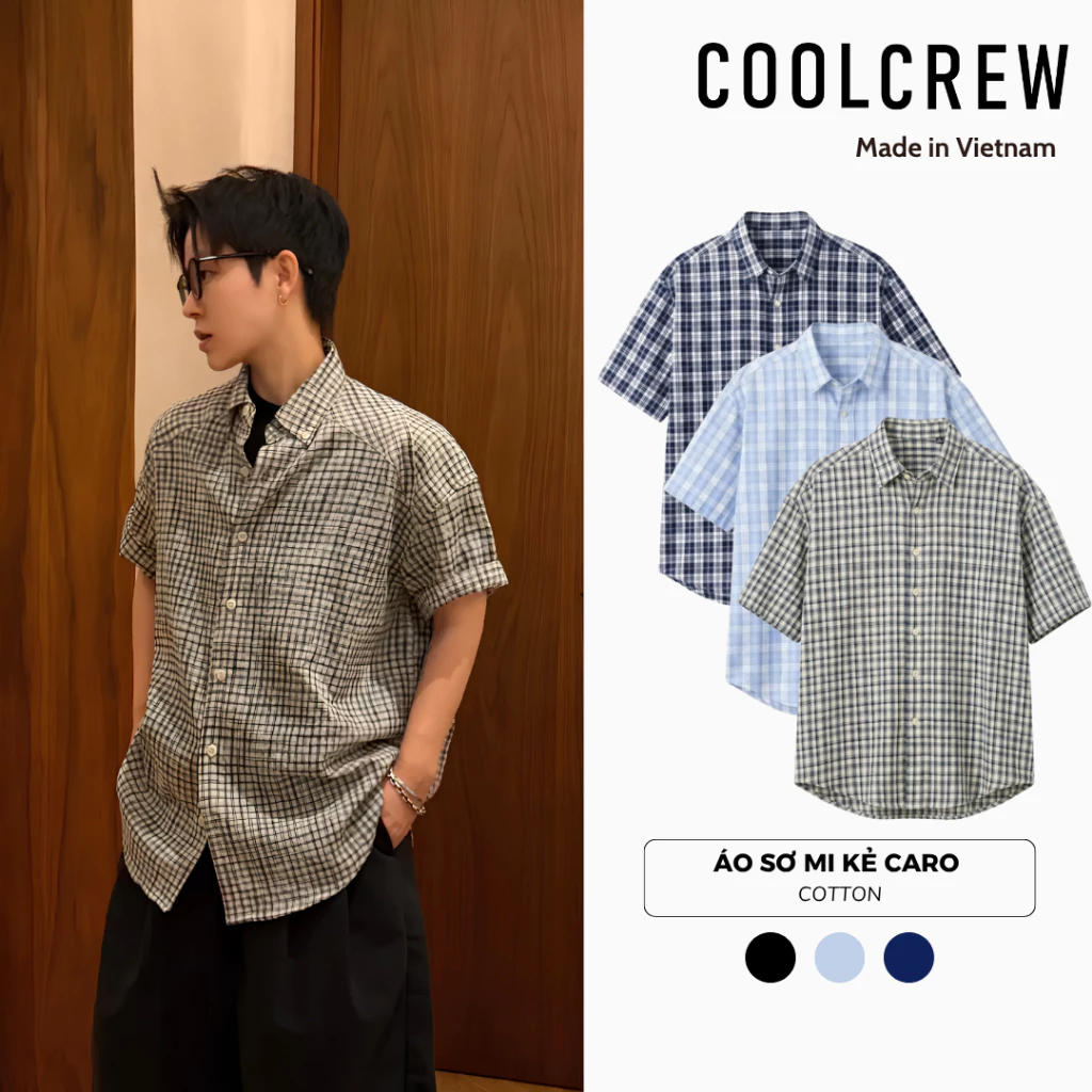 Áo Sơ Mi Kẻ Caro Ngắn Tay 𝐂𝐎𝐎𝐋𝐂𝐑𝐄𝐖 Dáng Boxy Unisex Nam Nữ Phong Cách Streetwear Thời Trang Hàn Quốc AMN165