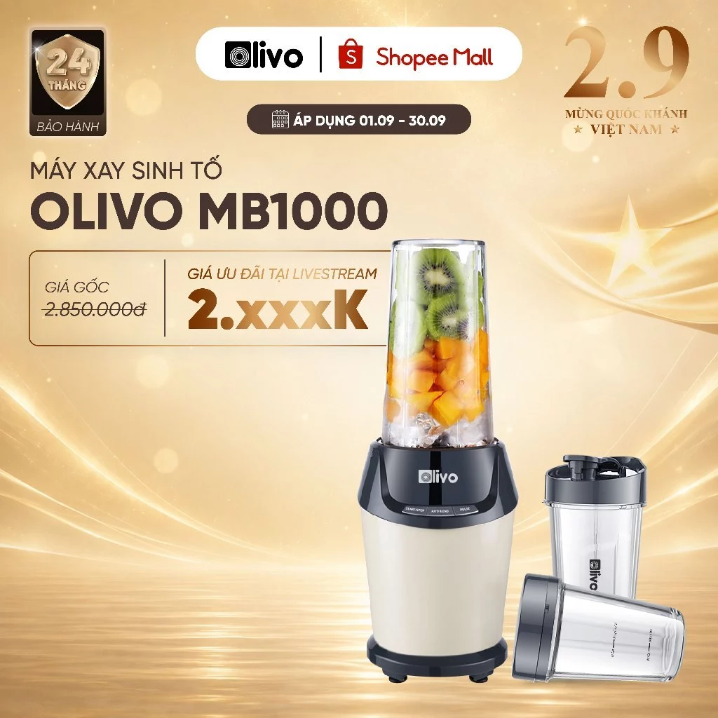 Máy Xay Sinh Tố OLIVO MB1000 – Ba Cốc Xay Linh Hoạt – Xay Đá Bào, Xay Sinh Tố, Smoothie