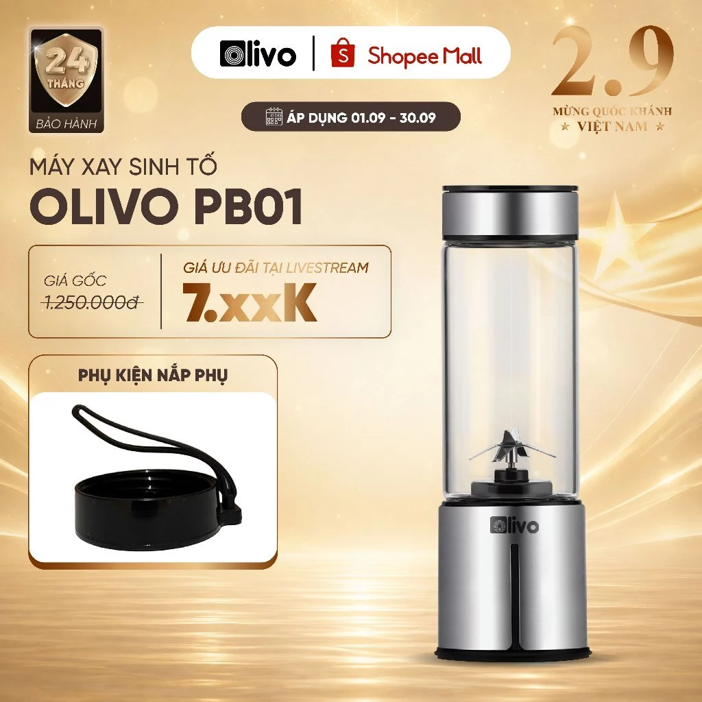 Máy Xay Sinh Tố Cầm Tay OLIVO PB01 – Sạc Pin Sử Dụng Không Cần Dây – Dung Tích 450ML