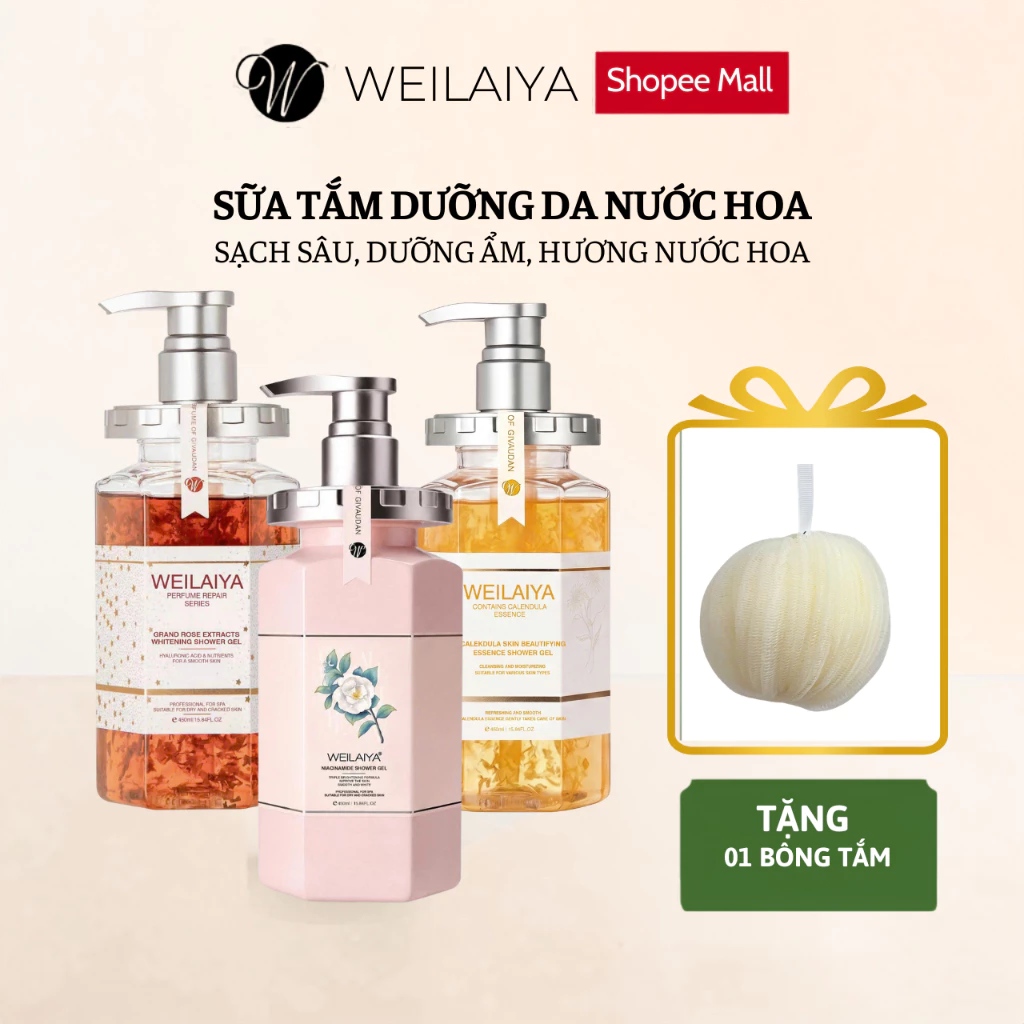 Sữa tắm Weilaiya, làm sạch sâu, cấp ẩm dưỡng sáng da body, 450ml
