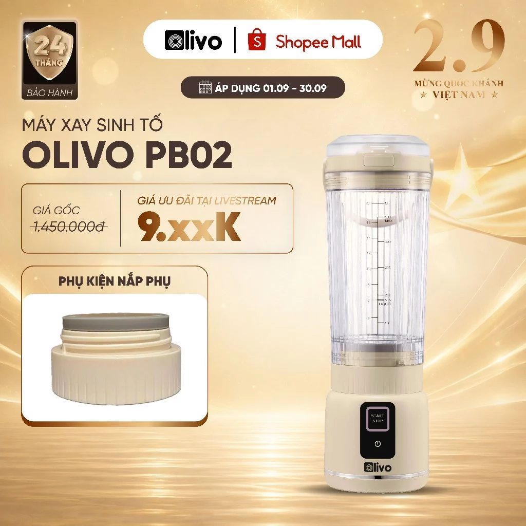 Máy Xay Sinh Tố Cầm Tay OLIVO PB02 – Sử Dụng Không Dây, Sạc Type C – Dung Tích 500ML