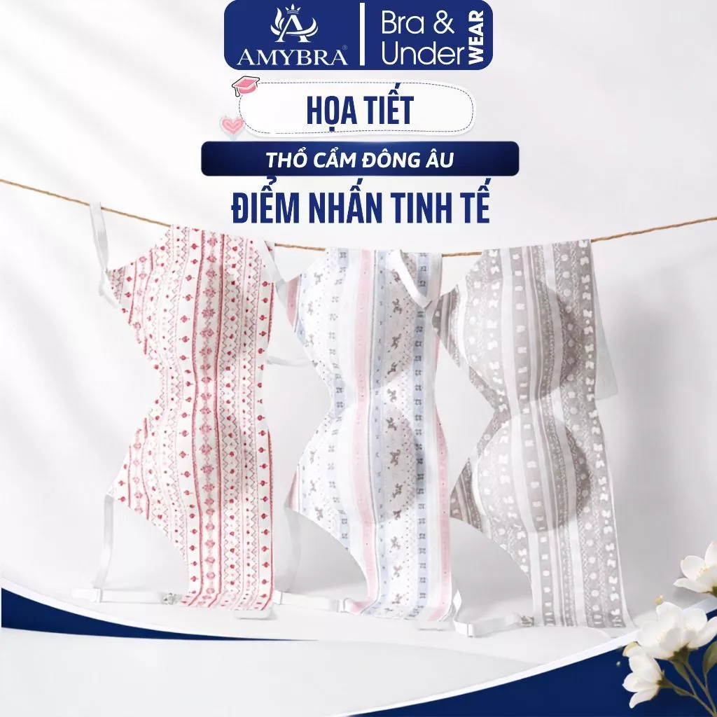 Áo Lót Bra Nữ Họa Tiết Dễ Thương AMYBRA AM52 Áo Trong Nữ Cup 3D Gom Gọn V1 Form Ôm Đẹp Không Xô Lệch