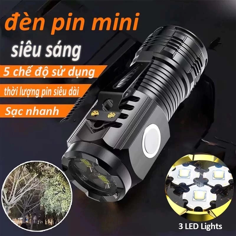 Đèn pin LED cầm tay mini Pin trâu 5 chế độ sáng, đèn pin mini cầm tay có móc gài tiện dụng-TOOLIX
